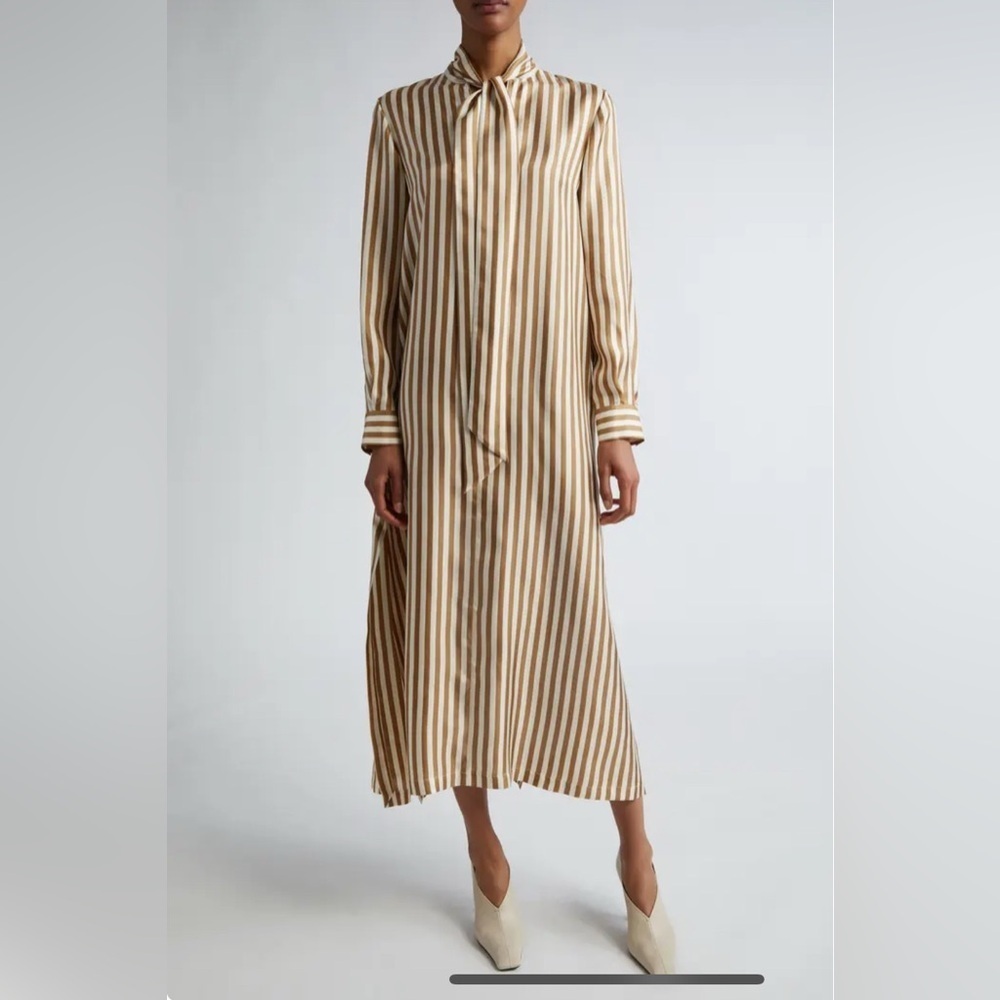MaxMara Faesite Stripe Long Sleeve Silk Twill Shirtdress